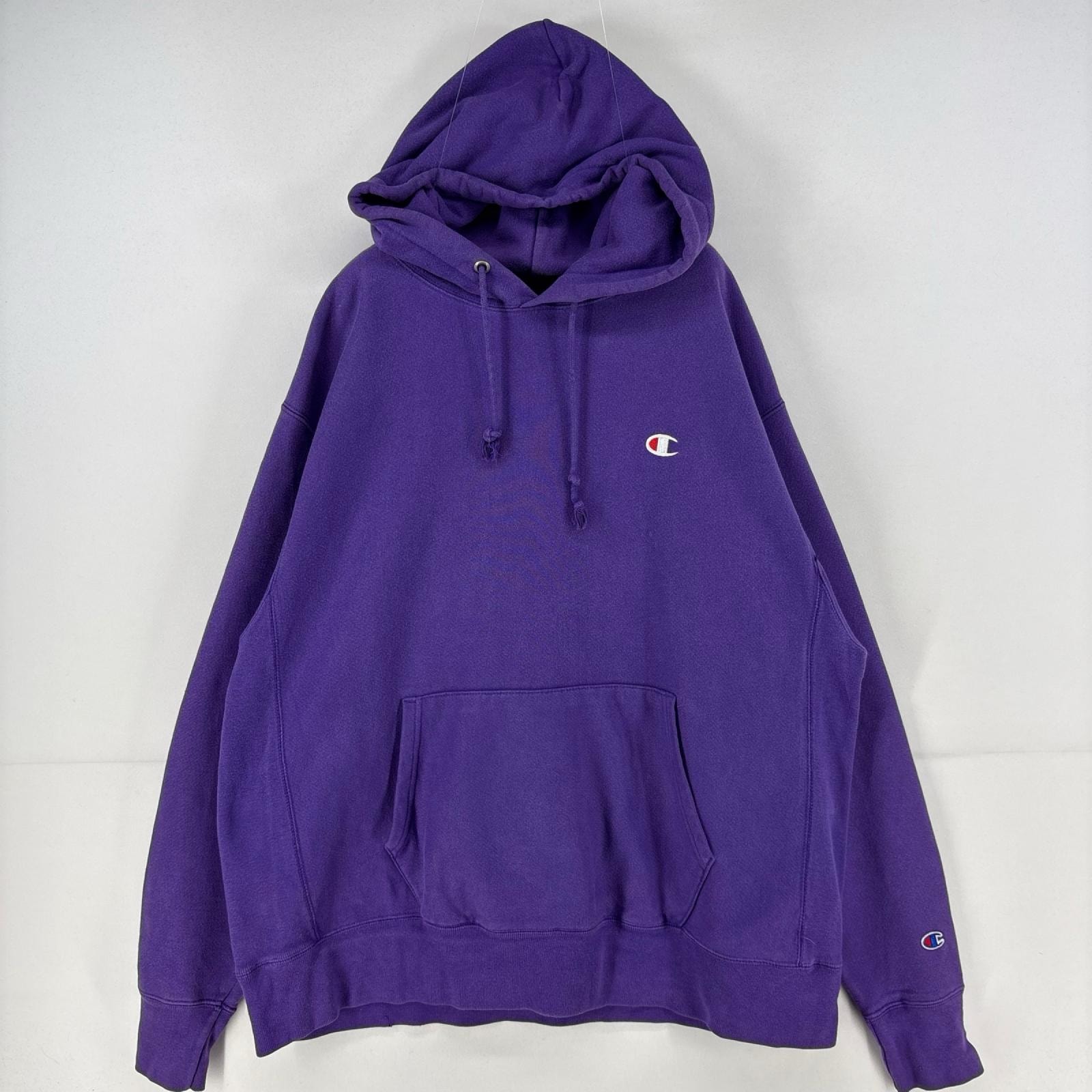 古着 チャンピオン Champion スウェット リバースウィーブ ワンポイント スウェット プルオーバー XL パープル 無地 メンズ