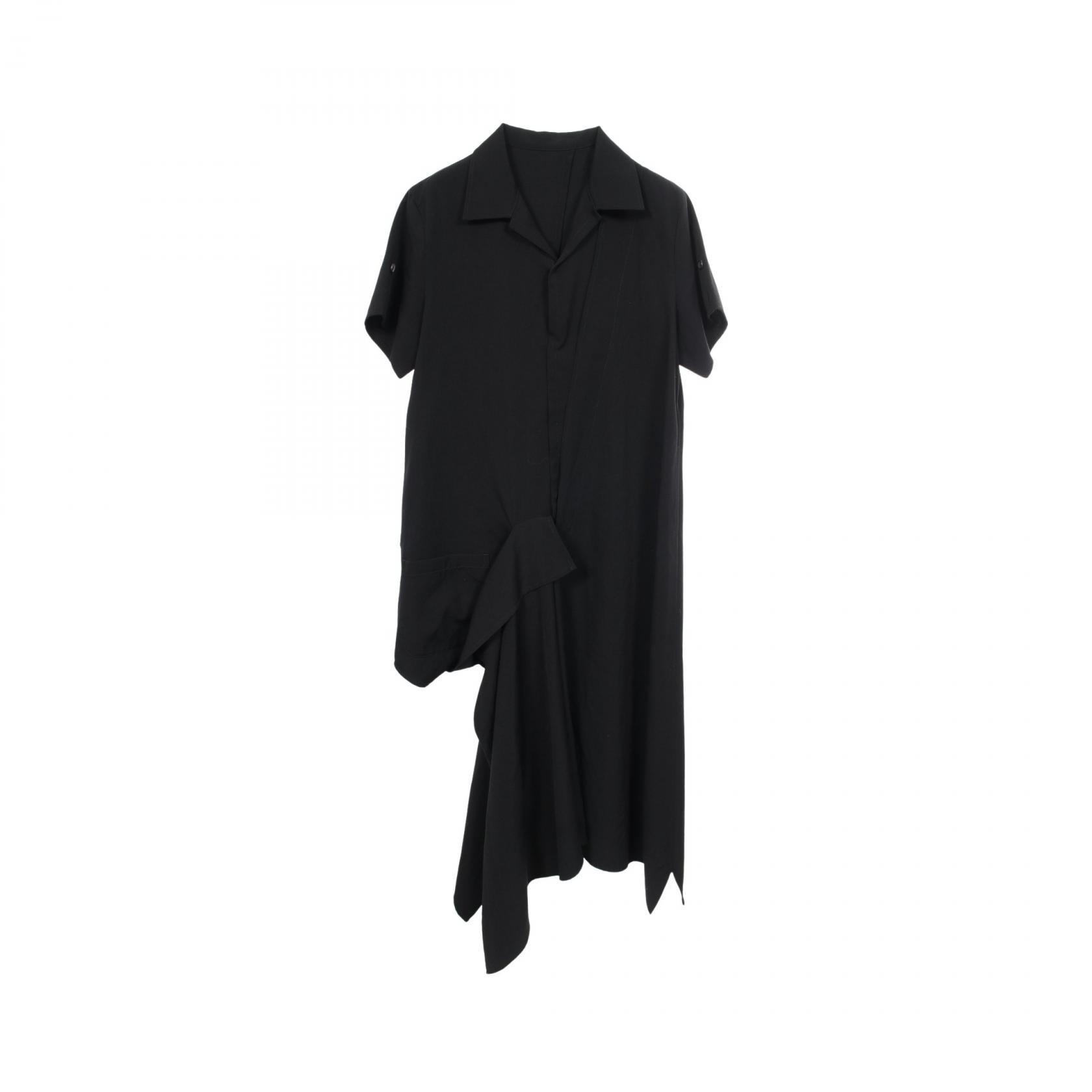 ヨウジヤマモト Yohji Yamamoto GABARDINE R DRAPED SHIRT DRESS 半袖 ワンピース 衣料品 トップス ウール レディース ブラック系 FP-D62-100 【中古】