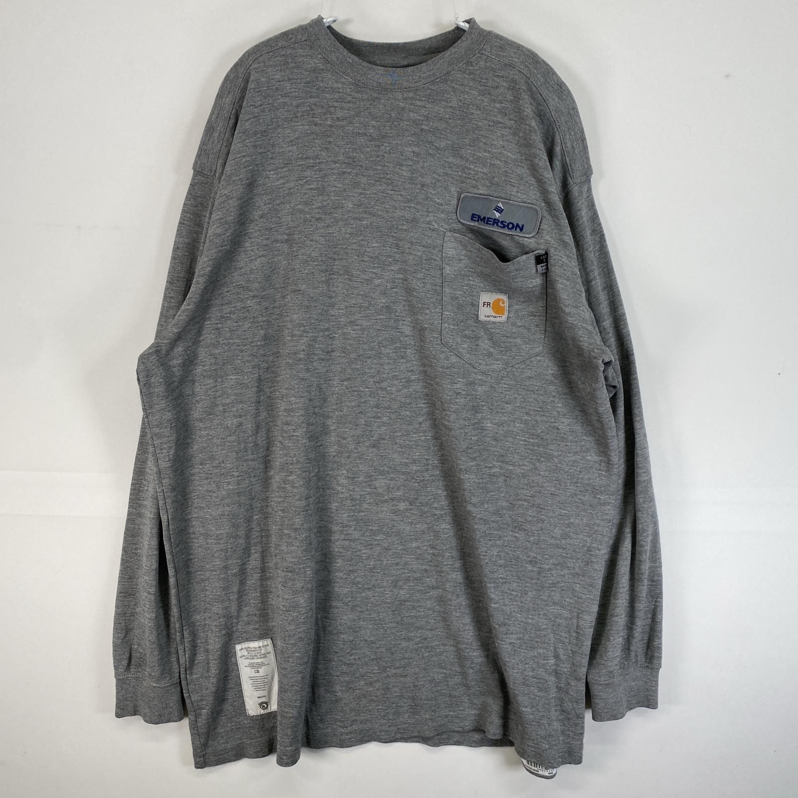 古着 カーハート Carhartt 長袖Tシャツ 耐火素材 ワンポイント ロゴ 胸ポケット 大きいサイズ 肉厚 XL グレー 無地 メンズ