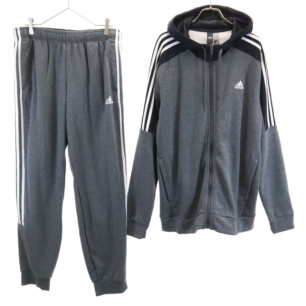 adidas アディダス 長袖 スウェット ジップパーカー 上下セットアップ XO グレー系 裏起毛