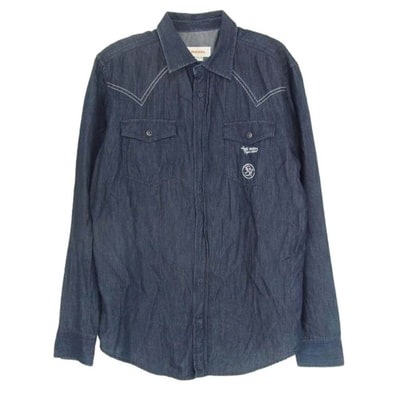 DIESEL ディーゼル 長袖シャツ 刺繍 デニム ウエスタン ワーク シャツ インディゴブルー系 M【中古】