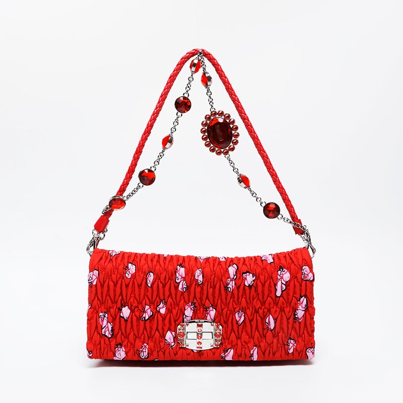 ミュウ ミュウ Miu Miu ナイロンキャンバス マテラッセ クリスタル ショルダーバッグ【中古】