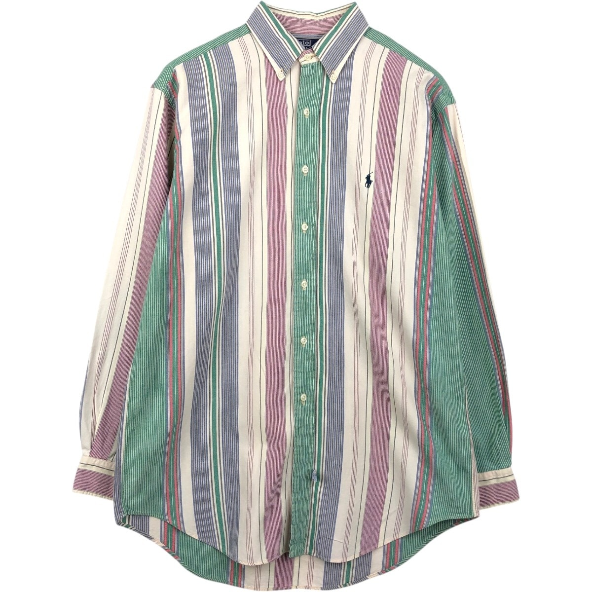 古着 ラルフローレン Ralph Lauren POLO by Ralph Lauren マルチストライプ 長袖 ボタンダウンストライプシャツ メンズM相当/eaa659258