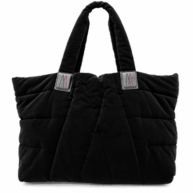 MONCLER(モンクレール)POWDER TOTE パウダートートバッグ ブラック ベロア キルティング 大容量 レディース【中古】