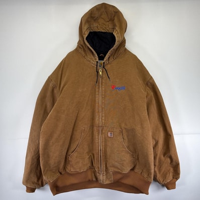 古着 カーハート Carhartt ワークジャケット アクティブジャケット ダック ワンポイントロゴ 中綿 大きいサイズ パーカー 4XL ベージュ系 メンズ