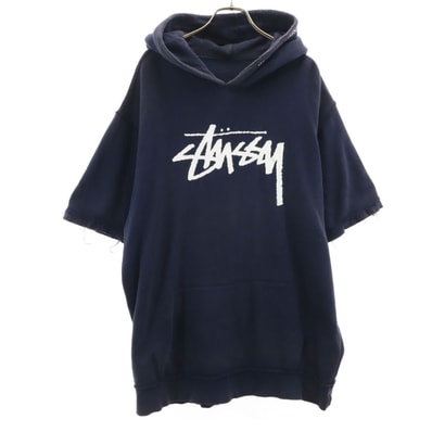 STUSSY ステューシー 半袖 パーカー ネイビー 裏起毛