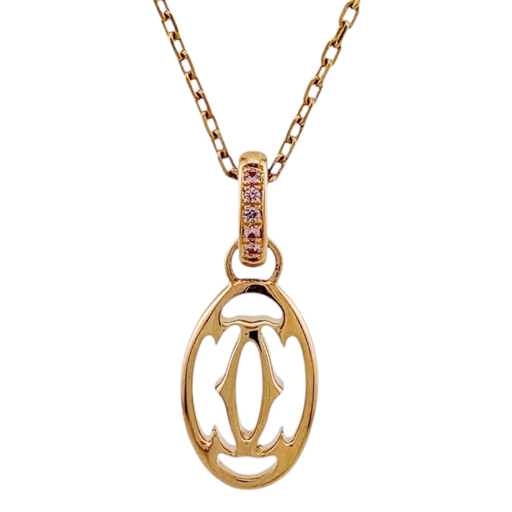 カルティエ ドゥーブルC ネックレス 18金 K18ピンクゴールド ピンクサファイア レディース CARTIER  中古