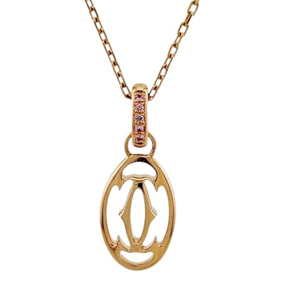 カルティエ ドゥーブルC ネックレス 18金 K18ピンクゴールド ピンクサファイア レディース CARTIER 中古