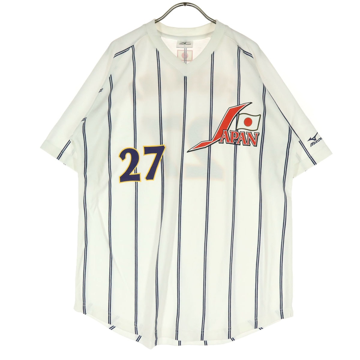 Mizuno ミズノ 侍ジャパン 藤川 北京オリンピック ストライプ柄 野球 半袖 ユニフォーム LL ホワイト系