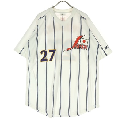 Mizuno ミズノ 侍ジャパン 藤川 北京オリンピック ストライプ柄 野球 半袖 ユニフォーム LL ホワイト系