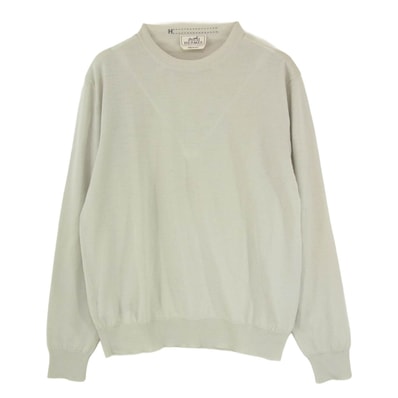 HERMES エルメス ニット 国内正規品 ウール クルーネック ハイゲージ ニット ベージュ系【中古】