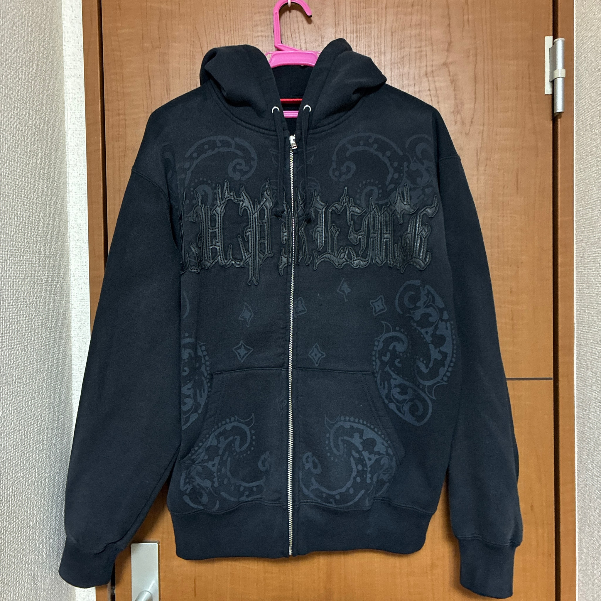 Supreme Leather Applique Zip Up Hooded Sweatshirt "Black"
