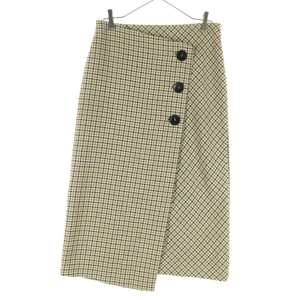 美品 ZARA WOMAN ザラウーマン チェック柄 ミモレ丈 ラップスカート S ベージュ