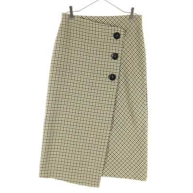 美品 ZARA WOMAN ザラウーマン チェック柄 ミモレ丈 ラップスカート S ベージュ