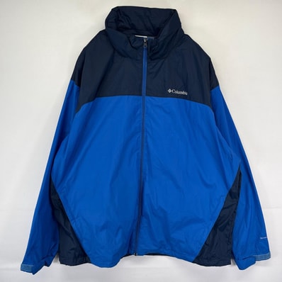 古着 コロンビア Columbia ジャケット フルジップ フーディ アウトドア 裾ドローコード 2XL ネイビー系 ツートン メンズ