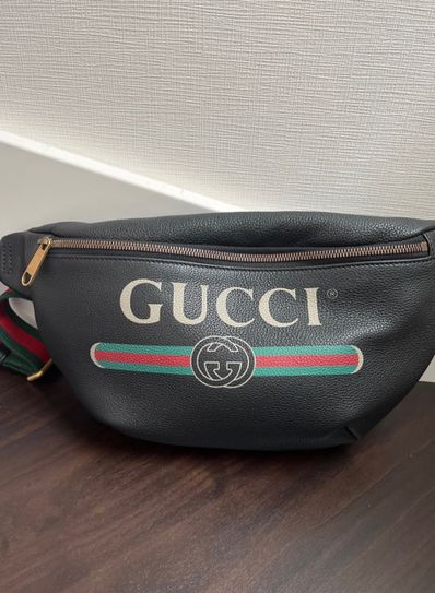 GUCCI Vintage Logo Print Leather Small Belt Bag "Black"