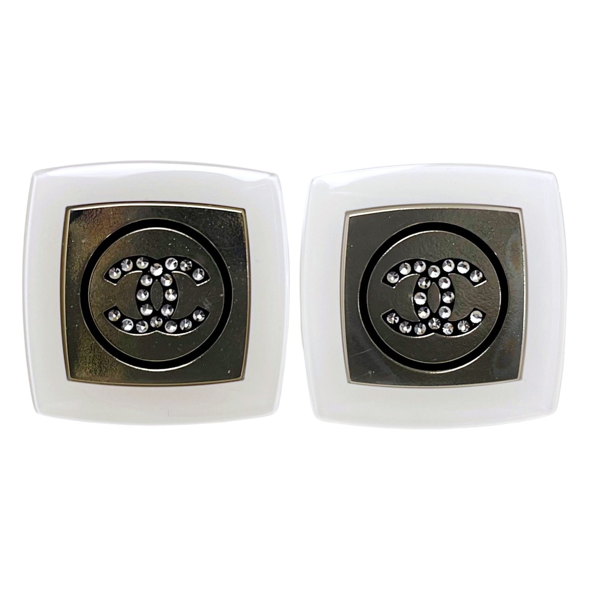 ☆☆CHANEL シャネル レジンxラインストーン ホワイト×ゴールド アクセサリー ピアス レディース