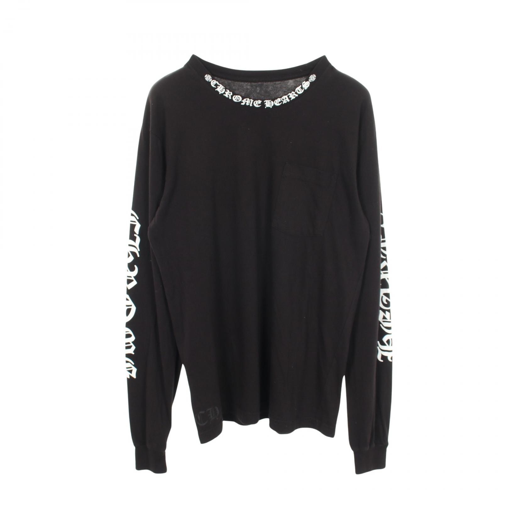クロムハーツ CHROME HEARTS ネックロゴ アームロゴ ポケット付き 長袖Tシャツ 衣料品 トップス コットン メンズ ブラック系 【中古】