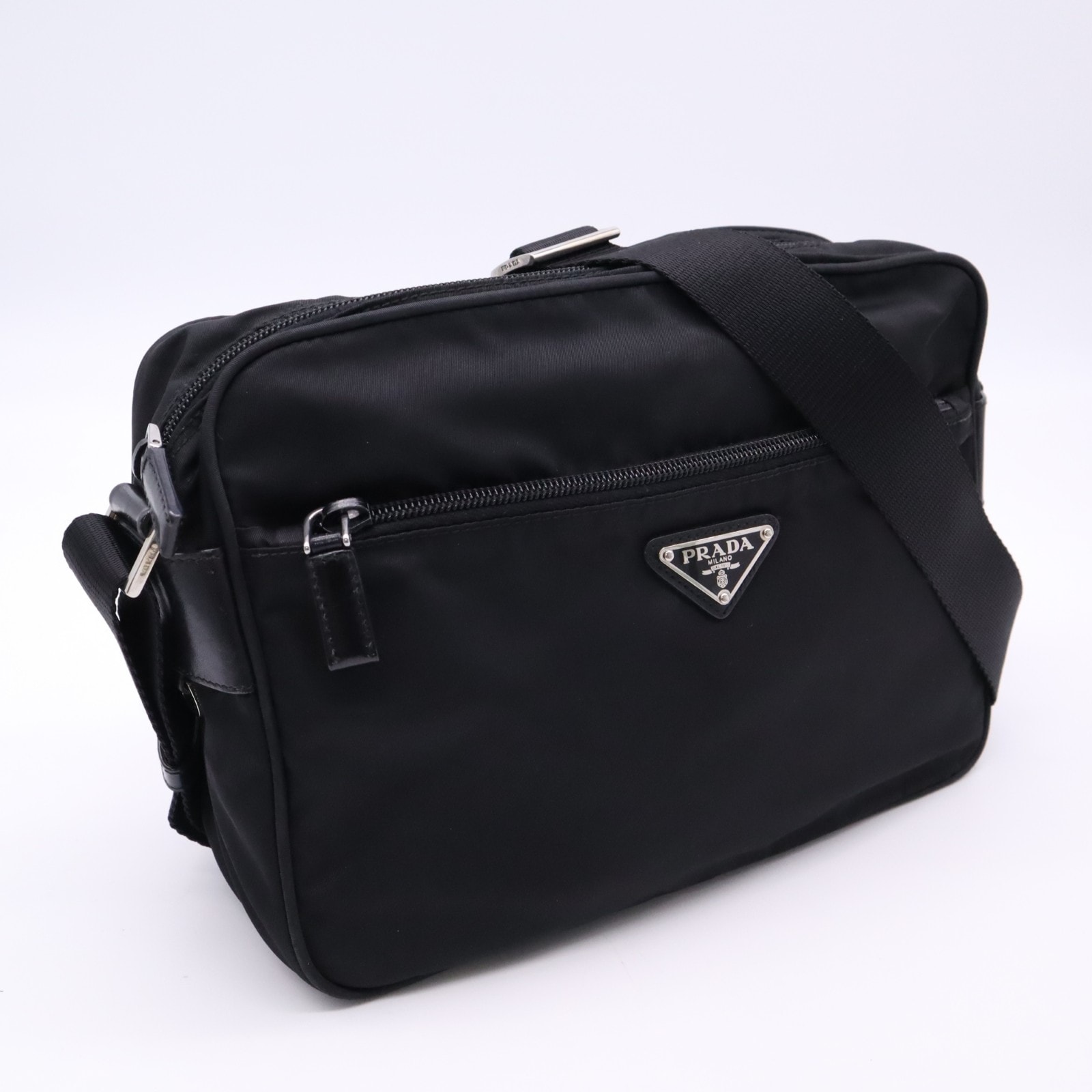 PRADA プラダ ナイロン ショルダーバッグ BT0167 ショルダーバッグ ブラック シルバー ナイロン レザー レディース