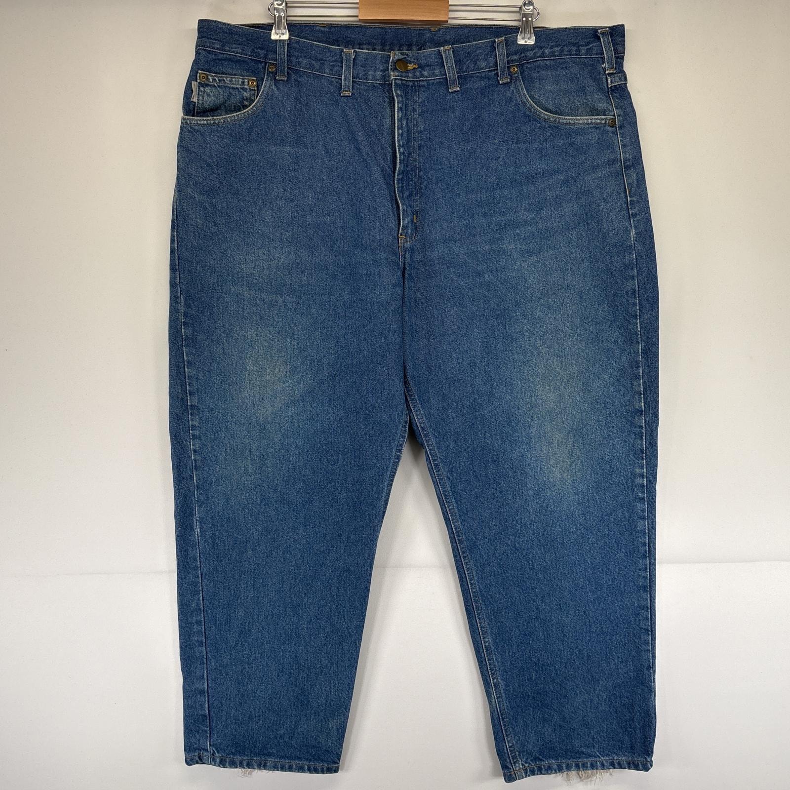古着 カーハート Carhartt デニムパンツ 5ポケット ワーク ワンポイントロゴ 大きいサイズ テーパード w46 L28  ブルー メンズ