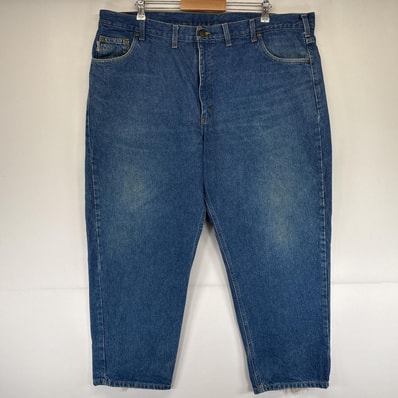 古着 カーハート Carhartt デニムパンツ 5ポケット ワーク ワンポイントロゴ 大きいサイズ テーパード w46 L28 ブルー メンズ