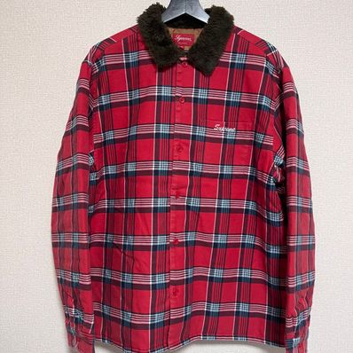 Supreme Faux Fur Collar Flannel Shirt "Red"