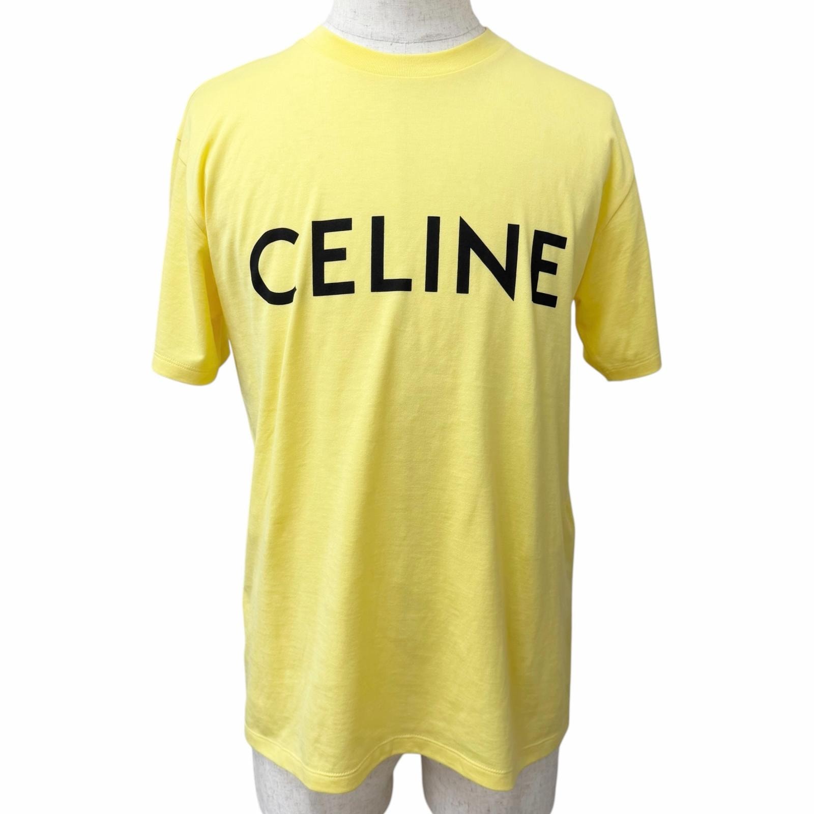 極美品 セリーヌ 半袖Tシャツ ロゴプリント ルーズフィット イエロー