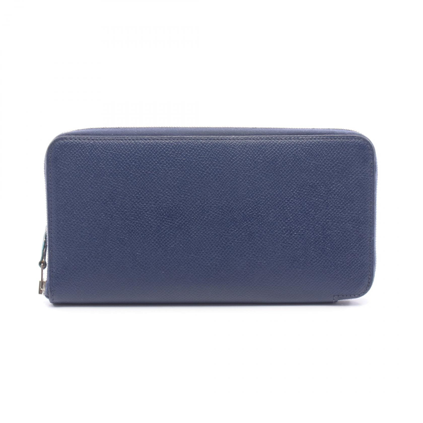 エルメス HERMES アザップロング シルクイン ラウンド長財布 財布 レザー ヴォーエプソン ブルーサフィール □Q刻印(2013年製造) レディース ネイビー系 【中古】