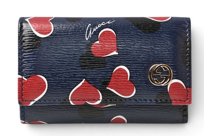 グッチ キーケース GUCCI ダブルG ハートビート 309706 6連キーケース レザー ネイビー レディース【中古】