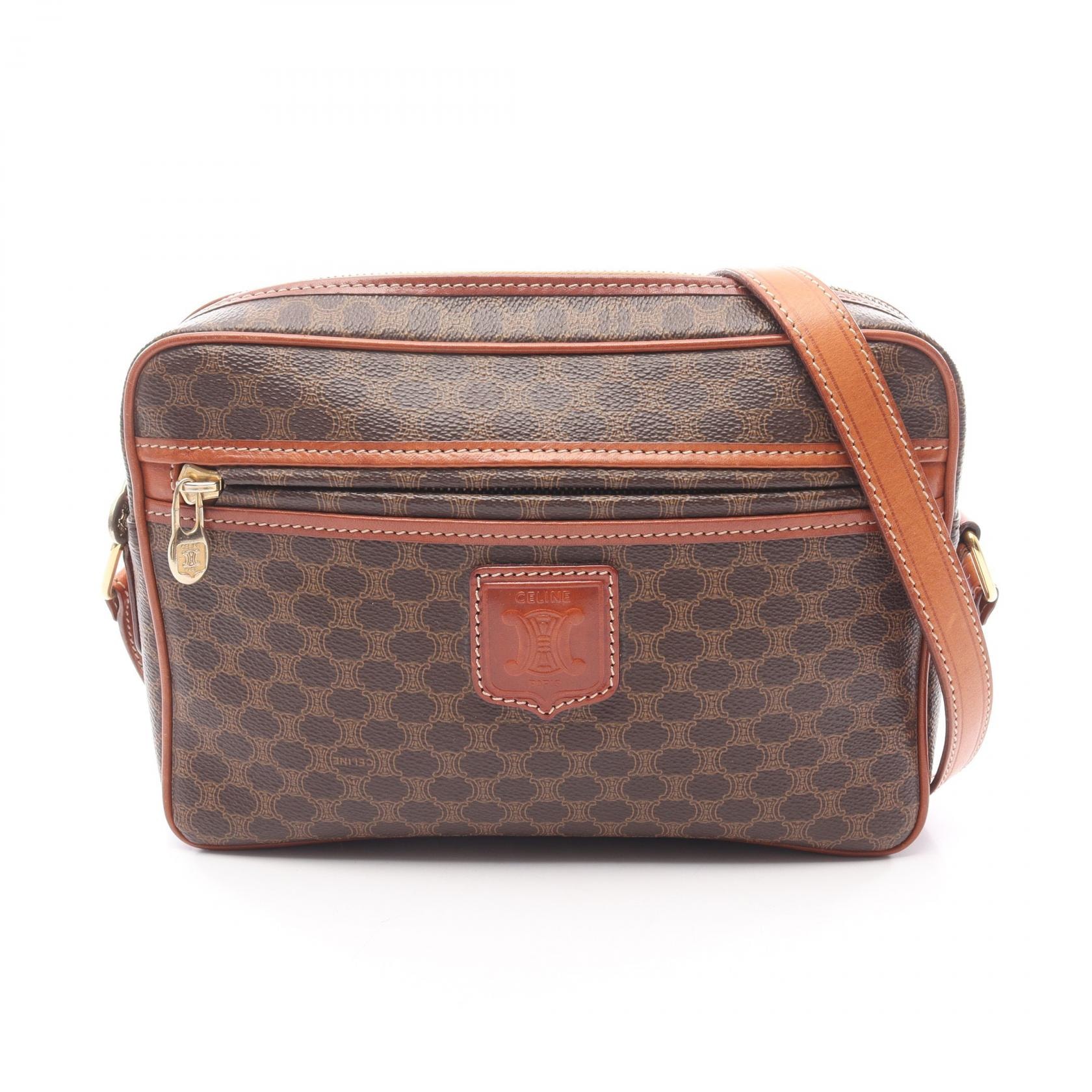 セリーヌ CELINE マカダム ショルダーバッグ バッグ PVCコーティングキャンバス レザー レディース ブラウン系 【中古】