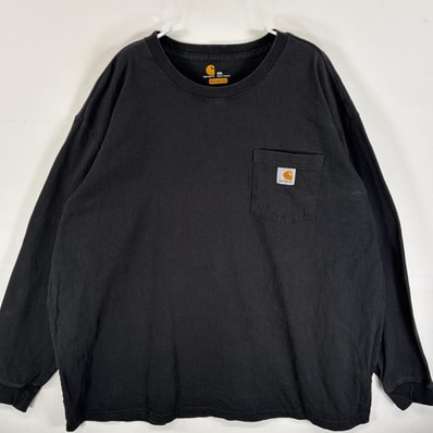 古着 カーハート Carhartt 長袖Tシャツ 肉厚 ワンポイント ロゴ 大きいサイズ 2XL ブラック 無地 メンズ