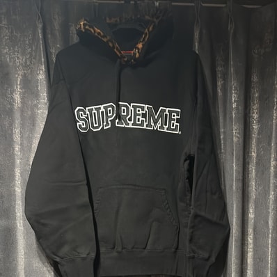 Supreme Leopard Trim Hooded Sweatshirt "Black"