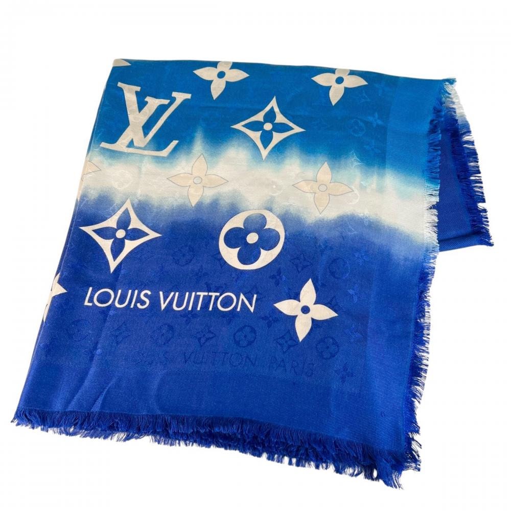LOUIS VUITTON ルイヴィトン ストール ショール・モノグラム LVエスカル タイダイ M76086 シルク  ウール   ブルー 青 レディース 約215g【中古品】