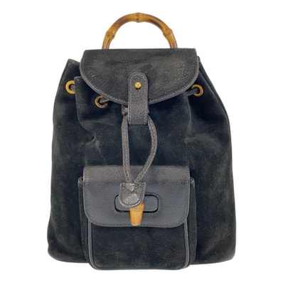 美品 GUCCI グッチ バンブー ブラック 黒 ゴールド金具 スウェード リュック バックパック 506426 【中古】