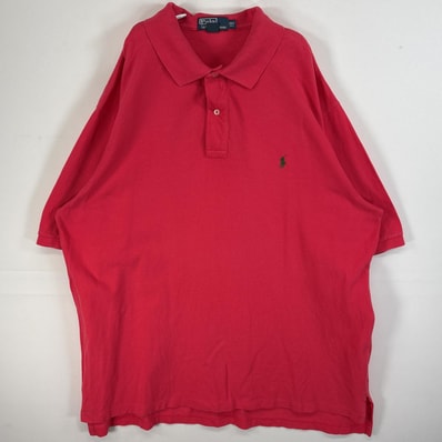 古着 90's/90年代 ポロバイラルフローレン Polo by Ralph Lauren 鹿の子 半袖 ポロシャツ ロゴ 刺繍 2ボタン 大きいサイズ 2XLT ピンク 無地 メンズ
