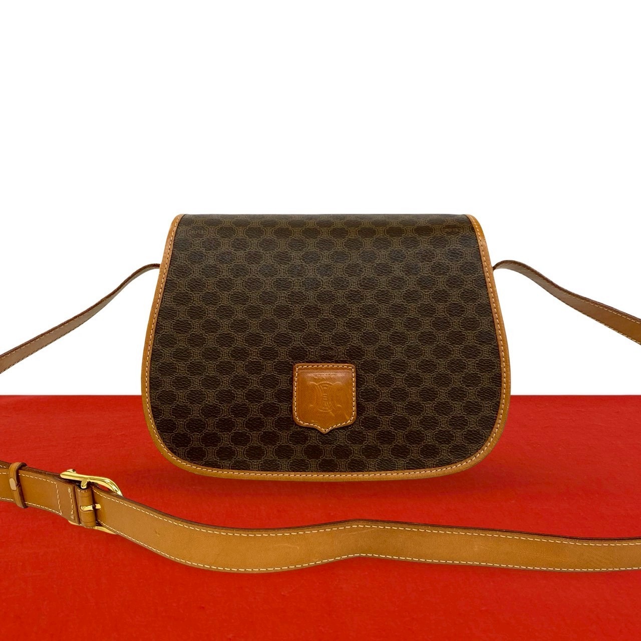 CELINE セリーヌ マカダム ブラゾン ロゴ 柄 レザー PVC ショルダーバッグ ブラウン
 15009