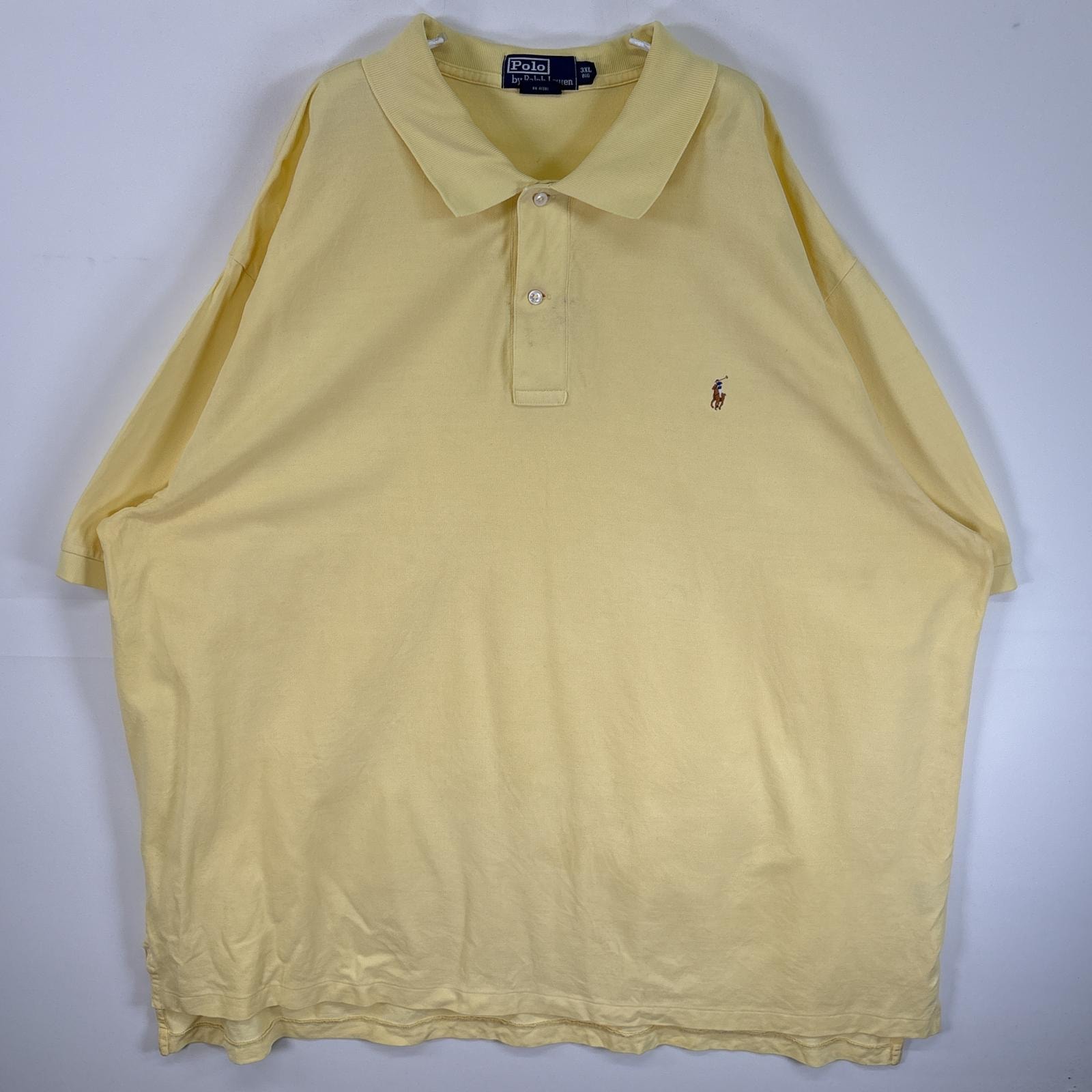 古着 90's/90年代 ポロバイラルフローレン Polo by Ralph Lauren 半袖 ポロシャツ ロゴ 刺繍 大きいサイズ 2ボタン 3XL BIG  イエロー 無地 メンズ