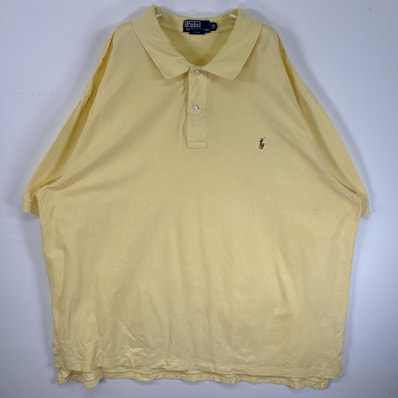 古着 90's/90年代 ポロバイラルフローレン Polo by Ralph Lauren 半袖 ポロシャツ ロゴ 刺繍 大きいサイズ 2ボタン 3XL BIG イエロー 無地 メンズ