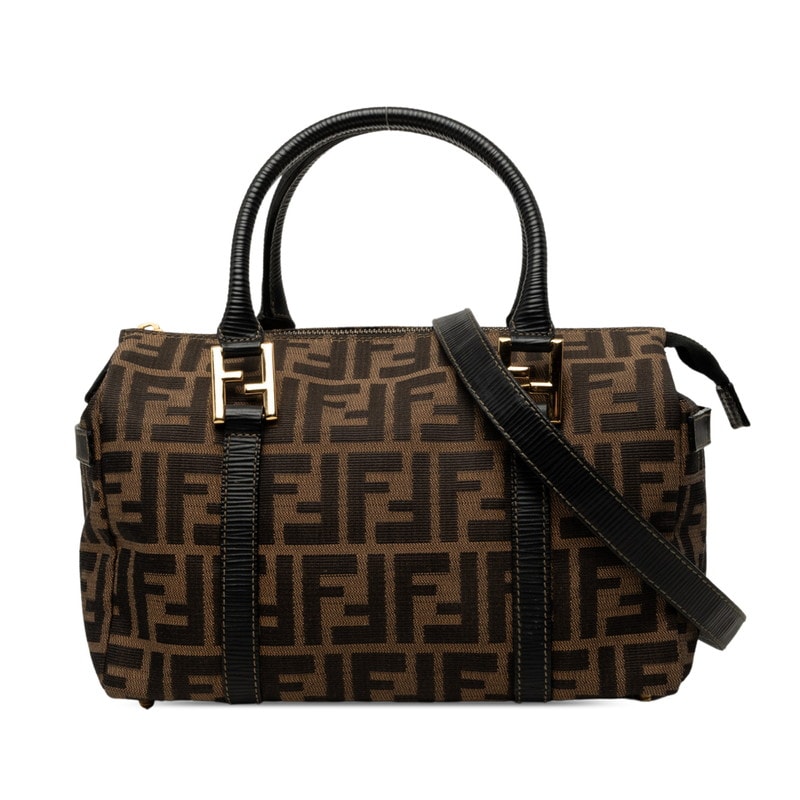 フェンディ ズッカ ハンドバッグ ショルダーバッグ 2WAY 261470 ブラウン ブラック キャンバス レザー レディース FENDI 中古