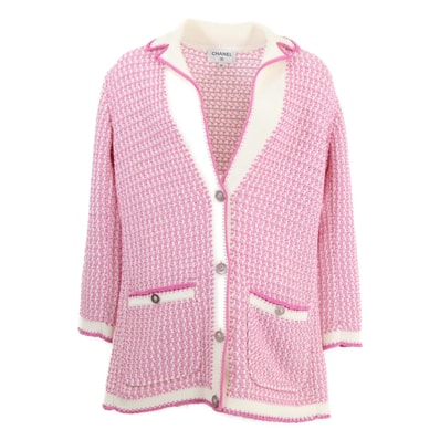 シャネル 美品 国内正規 22SS P72239K10377 ライオン釦 コットン ツイード カーディガン ニットジャケット 34