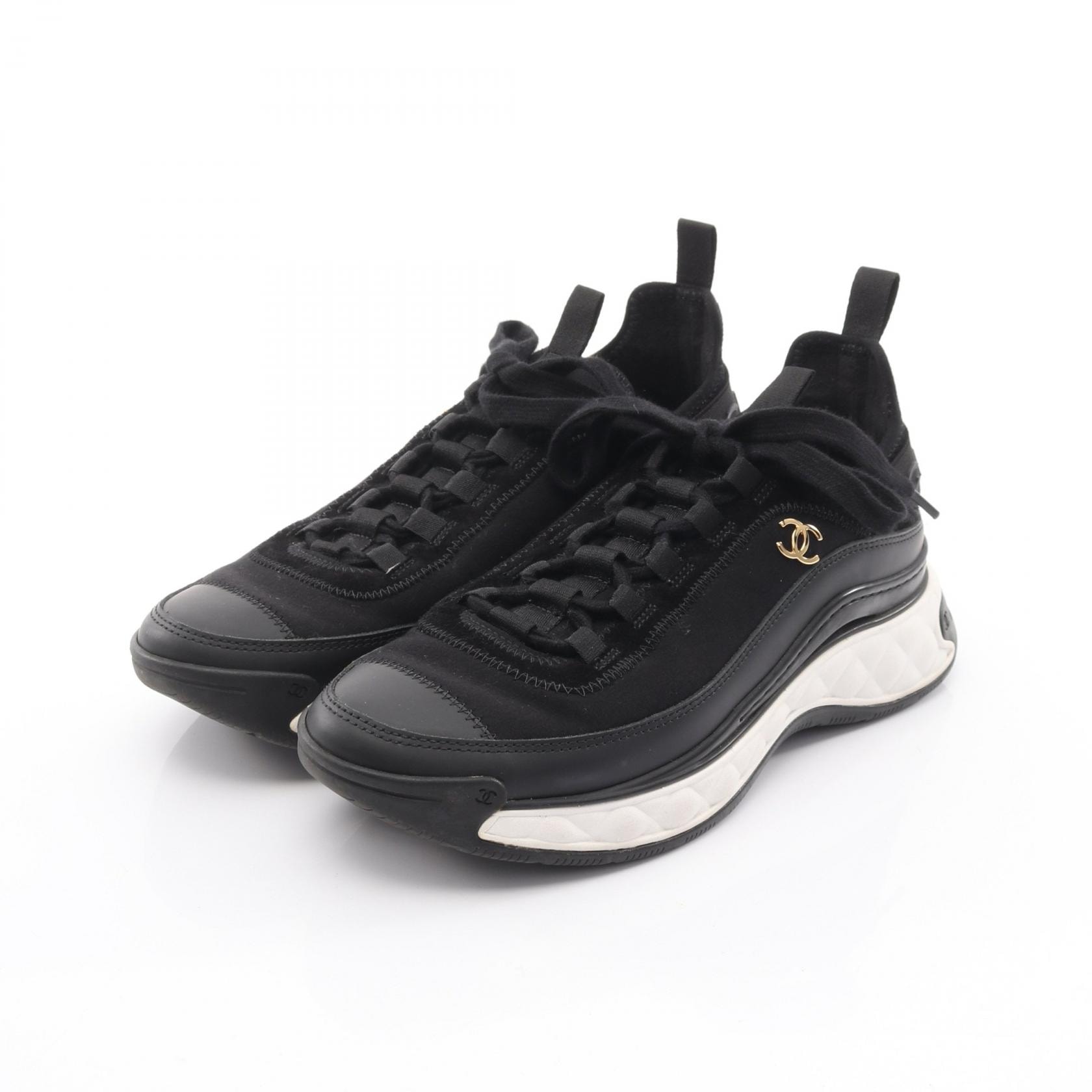 シャネル CHANEL ココマーク スニーカー 靴 レザー スウェード ファブリック レディース ブラック系 G35617 【中古】