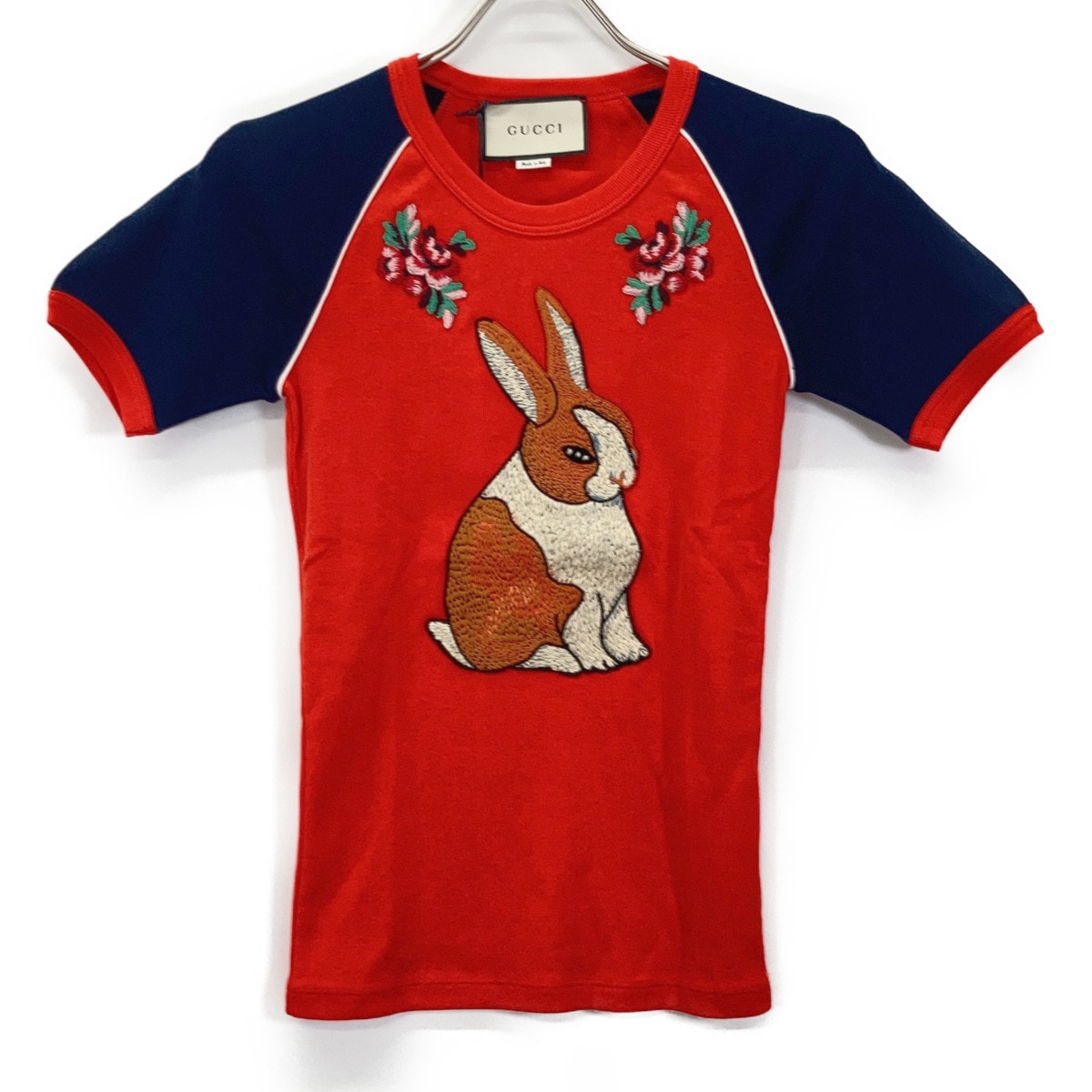 グッチ 461423 レッド ラビット刺繍コットンジャージーTシャツ XS