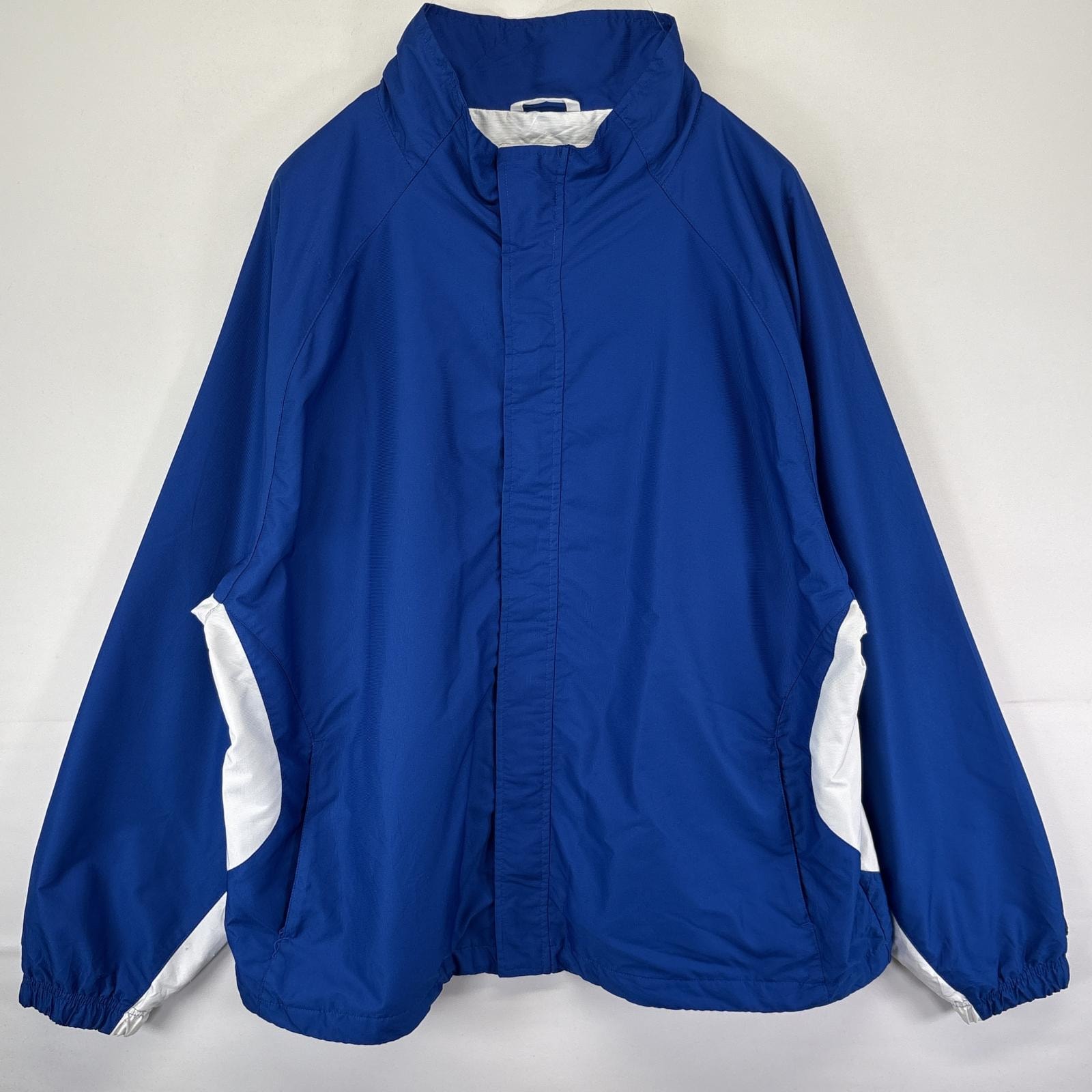 古着 チャンピオン Champion ナイロンジャケット ツートンカラー 大きいサイズ ワンポイントロゴ刺繍 フルジップ 14042  ブルー メンズ