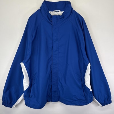 古着 チャンピオン Champion ナイロンジャケット ツートンカラー 大きいサイズ ワンポイントロゴ刺繍 フルジップ 14042 ブルー メンズ