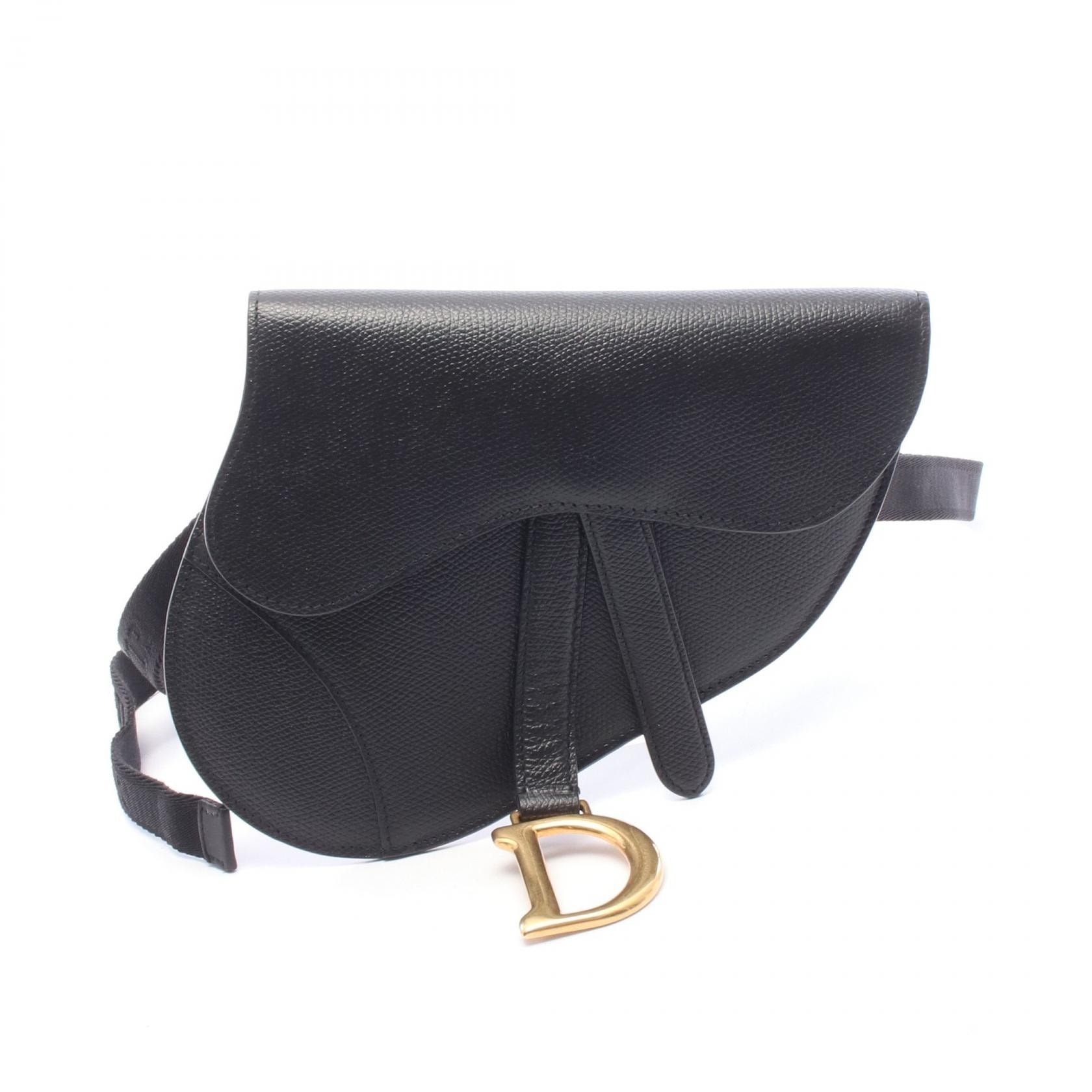 ディオール Dior サドル フラットベルトポーチ ウエストバッグ ボディバッグ バッグ レザー レディース ブラック系 【中古】