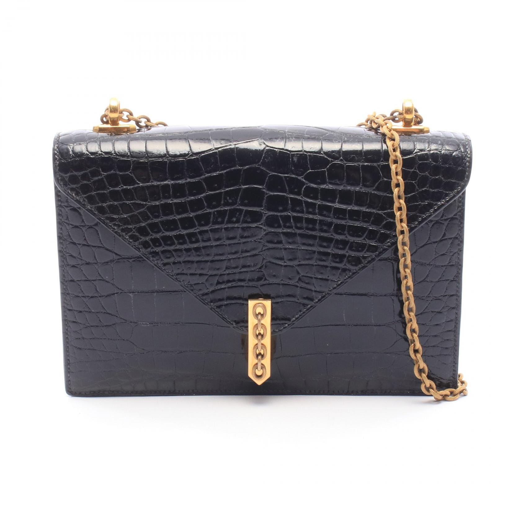 エルメス HERMES アルカザール ショルダーバッグ バッグ エキゾチックレザー カイマン ○K刻印(1981年製造) レディース ブラック系 【中古】