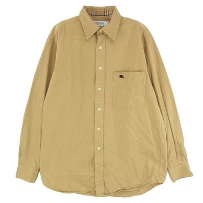 BURBERRY バーバリー 英国製 カフス裏ノバチェック ロングスリーブ ワンポイント 長袖 シャツ ブラウン系 L【中古】