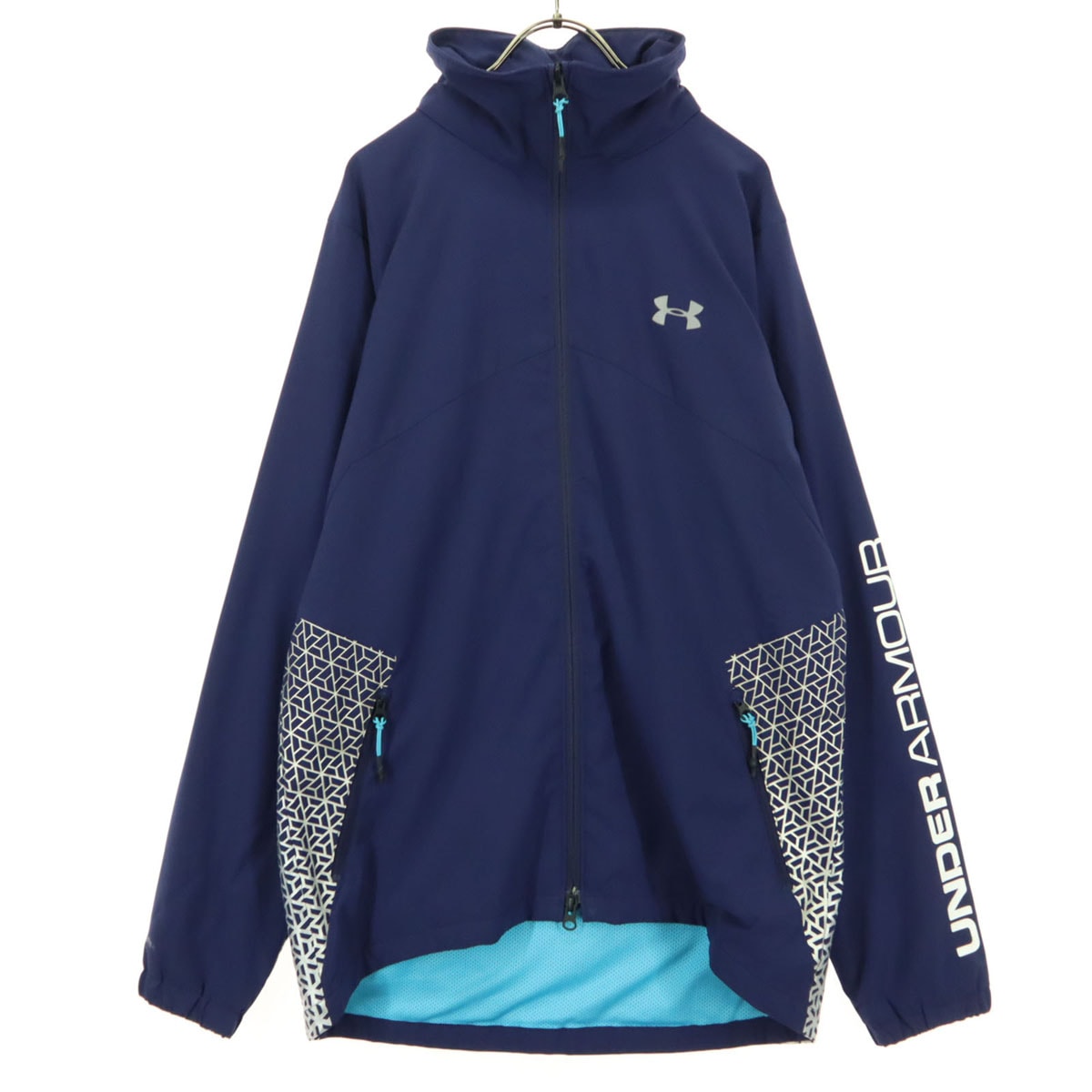 UNDER ARMOUR アンダーアーマー ワンポイントロゴ 長袖 トラックジャケット LG ネイビー ジャージ フード付属