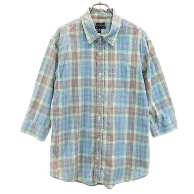GAP ギャップ チェック柄 7分袖 コットンシャツ L ブルー系