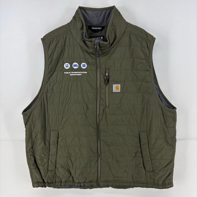 古着 カーハート Carhartt ベスト 中綿 ロゴ 胸ポケット ワーク フルジップ ワンポイント 大きいサイズ グリーン 3XL カーキ系 メンズ